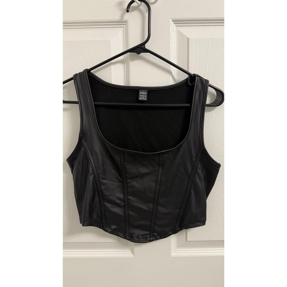 Shein Tops - Shein Women's Faux Leather Corset Tank Top in Black